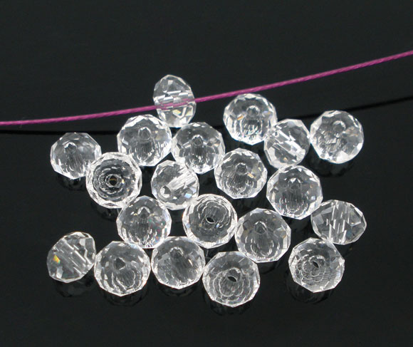 Imagen de Cuentas Flojas Cristal Vidrio de Plano Redondo,Facetas Transparente 4mm Diámetro, Agujero: acerca de 0.8mm, 200 Unidades