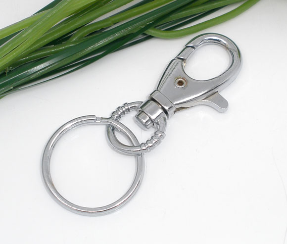 Picture of Iron Based Alloy Keychain & Keyring Round Swivel Clasp Silver Tone 7.5cm Dia, 5 PCs