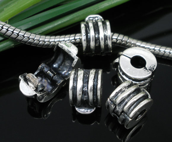 Picture of 10 PCs Silver Tone Stopper Clip&lock Beads Fit European Charm 10x9mm