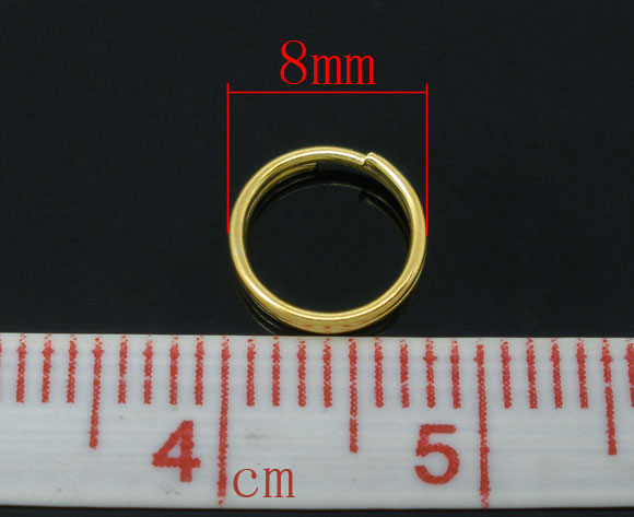 Picture of 400 PCs 8mm Dia., 0.7mm(21 gauge) Iron Based Alloy Double Split Jump Rings Findings For Jewelry Making Gold Plated Round