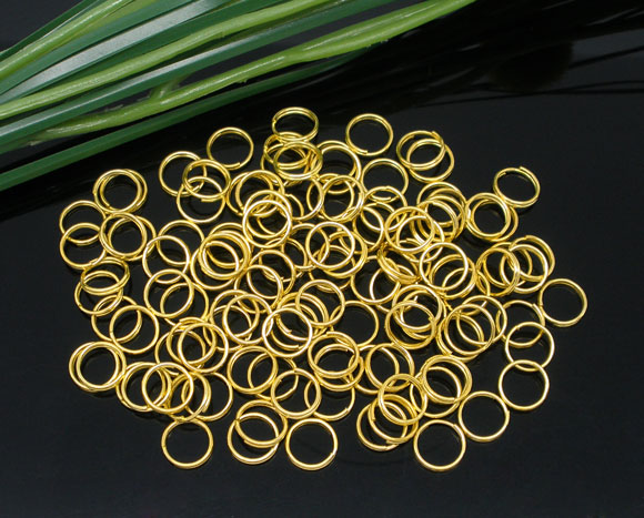 Picture of 400 PCs 8mm Dia., 0.7mm(21 gauge) Iron Based Alloy Double Split Jump Rings Findings For Jewelry Making Gold Plated Round