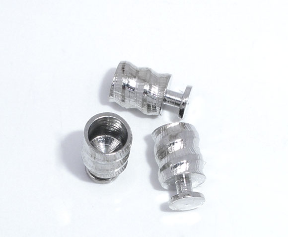 Picture of 100 PCs Brass European Style End Caps For Necklace Bracelet Jewelry Making Cylinder Silver Tone 7mm x 4mm