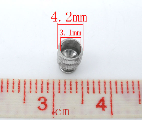 Picture of 100 PCs Brass European Style End Caps For Necklace Bracelet Jewelry Making Cylinder Silver Tone 7mm x 4mm