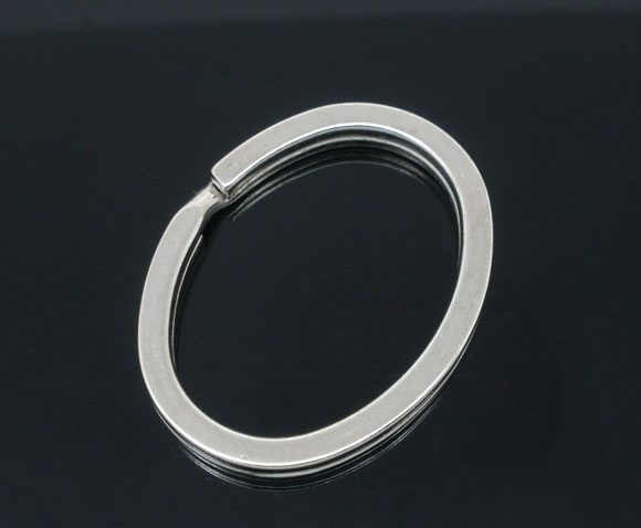 Picture of Iron Based Alloy Keychain & Keyring Oval Silver Tone 36mm x 28mm, 10 PCs