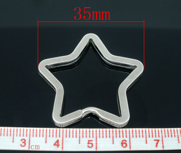 Picture of Iron Based Alloy Keychain & Keyring Pentagram Star Silver Tone 3.5cm x 3.3cm, 10 PCs