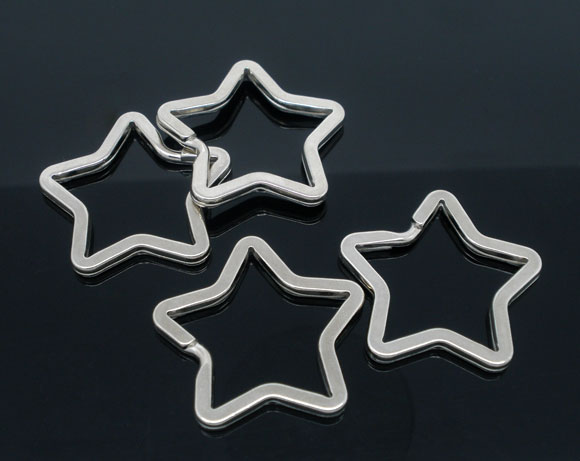 Picture of Iron Based Alloy Keychain & Keyring Pentagram Star Silver Tone 3.5cm x 3.3cm, 10 PCs