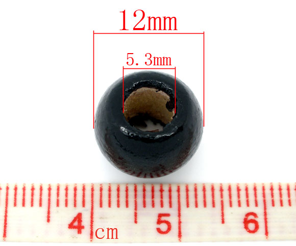 Picture of Natural Wood European Style Large Hole Charm Beads Barrel Black 11x12mm, 100 PCs