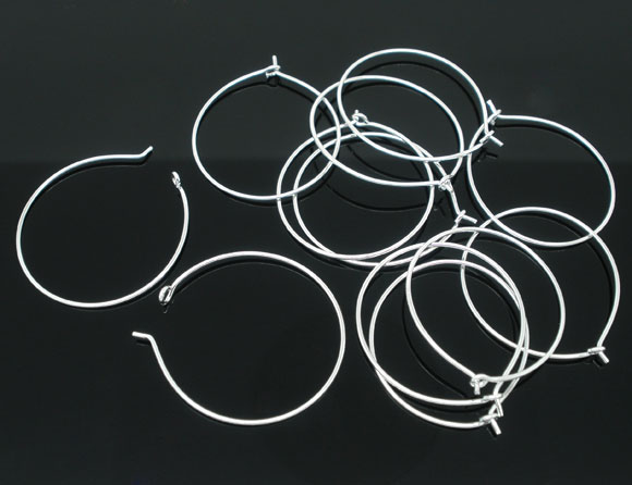 Picture of Alloy Wine Glass Charm Hoops Circle Ring Silver Plated 29mm(1 1/8") x 25mm(1"), 100 PCs