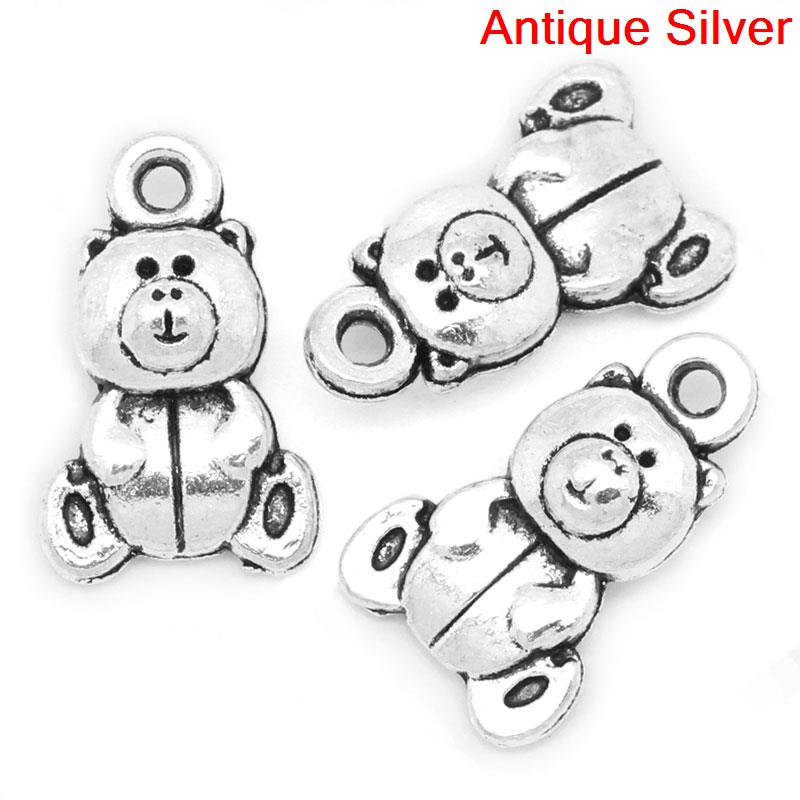 Picture of Charm Pendants Bear Antique Silver Color 16mm( 5/8") x 10mm( 3/8"), 50 PCs