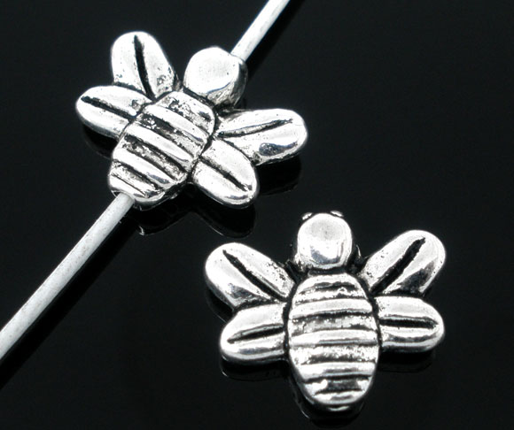 Picture of Zinc Based Alloy Beads Bee Antique Silver Color About 14mm x 12mm, Hole:Approx 1mm, 50 PCs