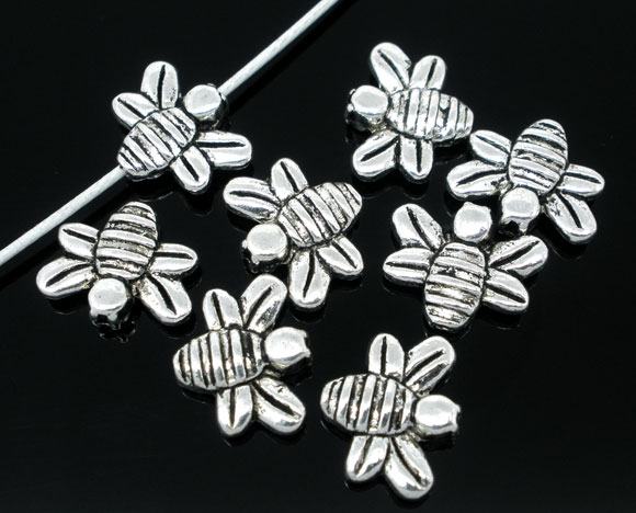 Picture of Zinc Based Alloy Beads Bee Antique Silver Color About 14mm x 12mm, Hole:Approx 1mm, 50 PCs