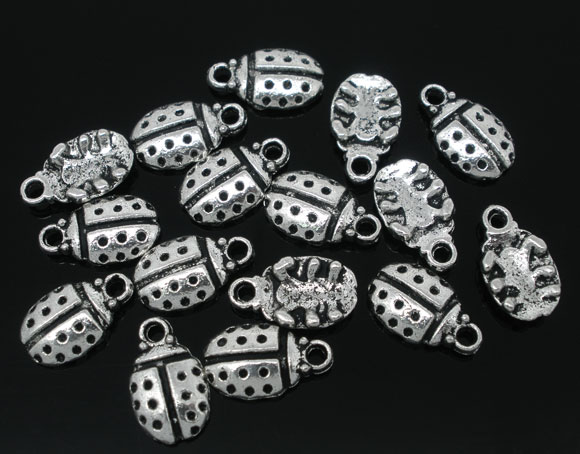 Imagen de Colgantes Aleación del Metal Del Zinc de Mariquita,Punto Plata Antigua Rhinestone 12.0mm x 7.0mm, 100 Unidades 