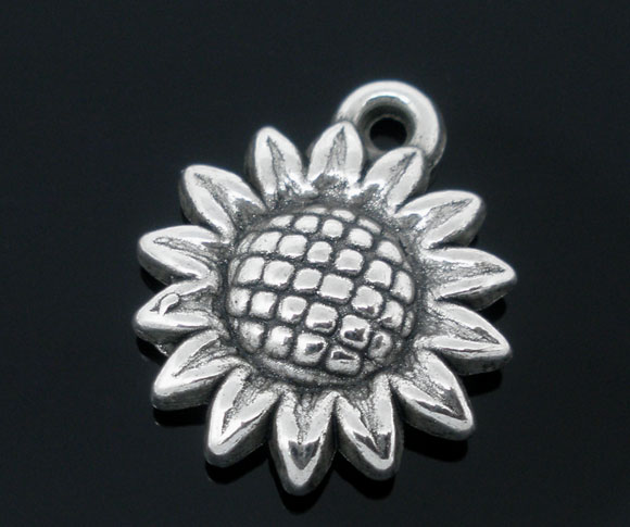 アクリル チャームペンダント ヒマワリ シルバートーン 点　パターン 19mm x 16mm、 100 個 の画像
