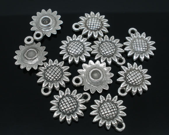 アクリル チャームペンダント ヒマワリ シルバートーン 点　パターン 19mm x 16mm、 100 個 の画像