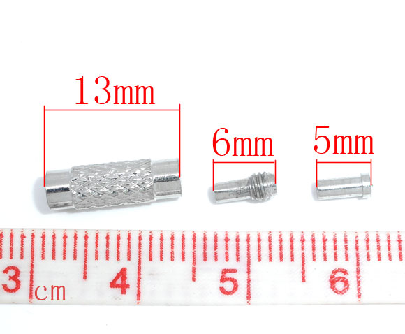 Picture of 30 Sets Brass End Caps For Necklace Bracelet Jewelry Making Cylinder Silver Tone Spiral (Fits 2.5mm Cord)