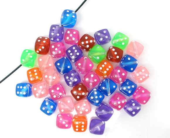 Picture of Acrylic Bubblegum Beads Dice At Random Mixed Transparent About 8mm x 8mm, Hole: Approx 1.3mm, 100 PCs