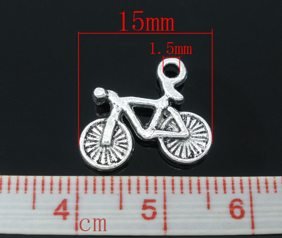 Imagen de Colgantes Aleación del Metal Del Zinc de Bicicleta Plata Antigua Rhinestone 15.0mm x 13.0mm, 50 Unidades 