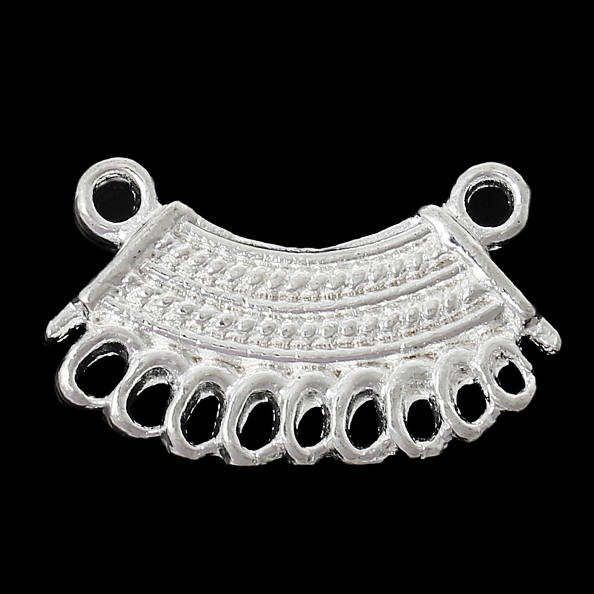 Picture of Connectors Findings Fan-shaped Silver Plated Hollow Pattern 19.0mm( 6/8") x 12.0mm( 4/8"), 100 PCs