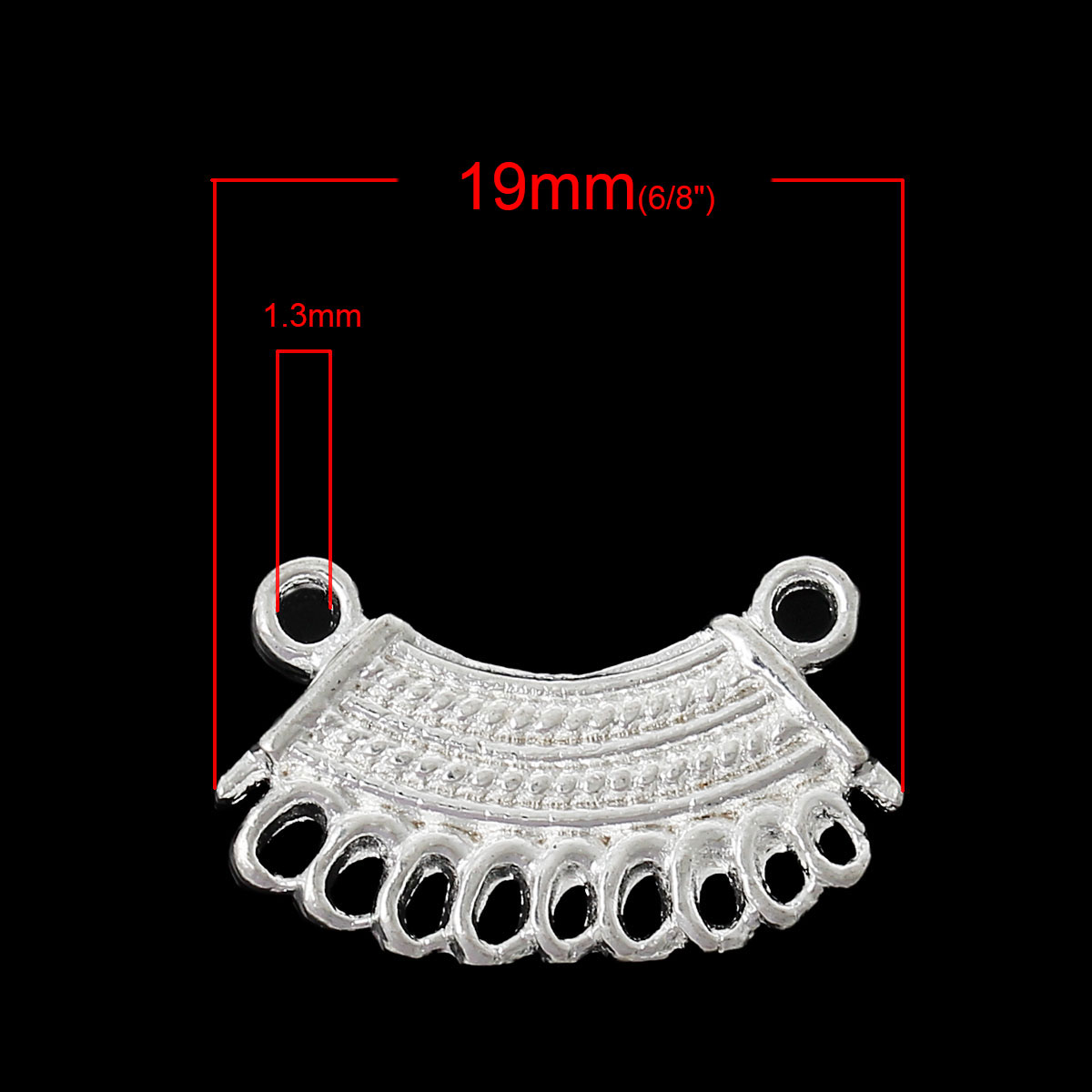Picture of Connectors Findings Fan-shaped Silver Plated Hollow Pattern 19.0mm( 6/8") x 12.0mm( 4/8"), 100 PCs