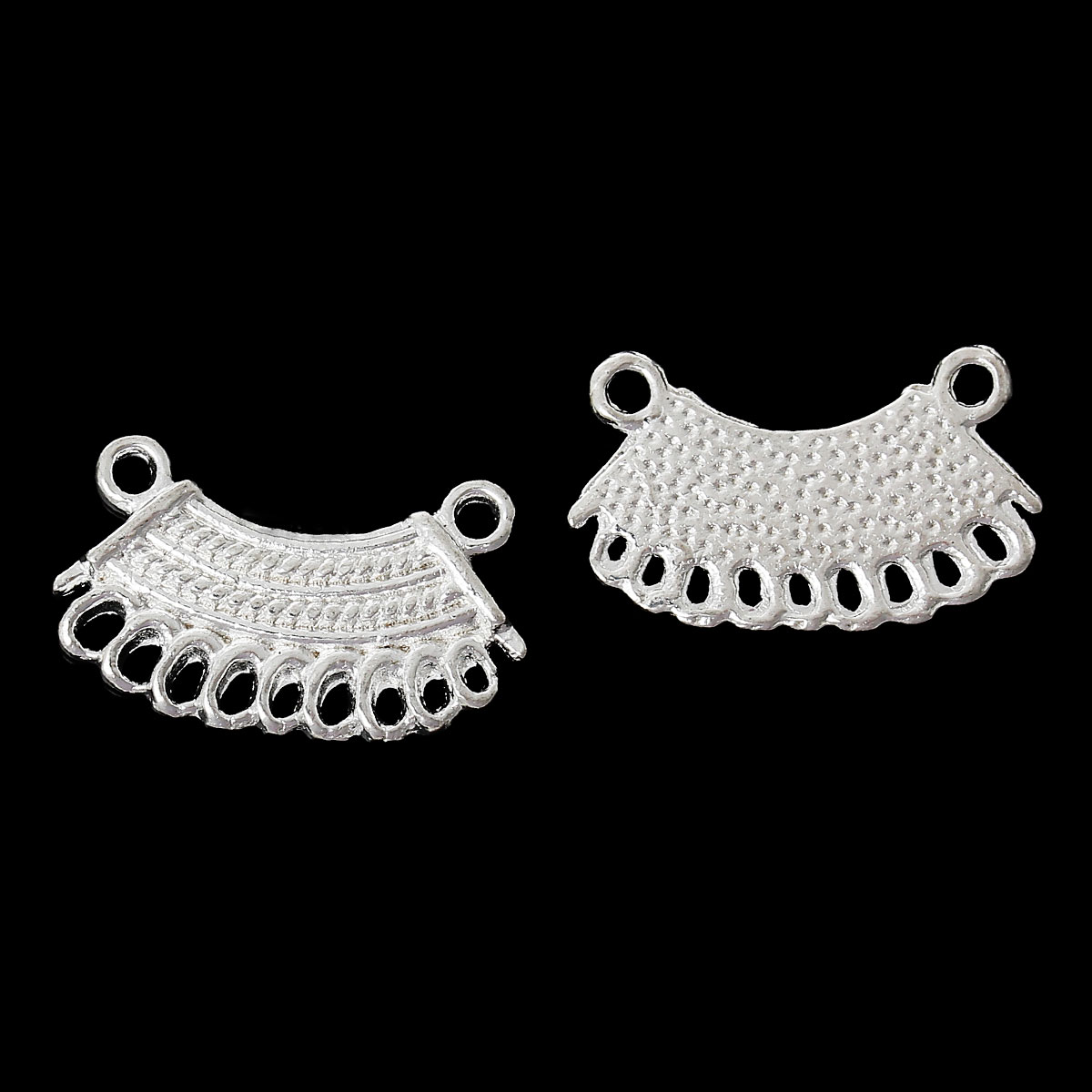 Picture of Connectors Findings Fan-shaped Silver Plated Hollow Pattern 19.0mm( 6/8") x 12.0mm( 4/8"), 100 PCs