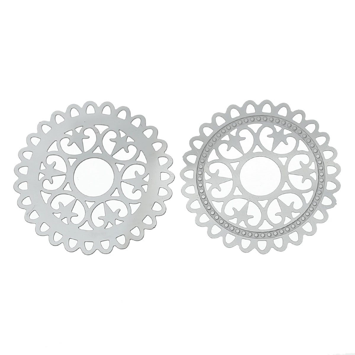 Picture of 304 Stainless Steel Filigree Stamping Embellishments Findings, Round Silver Tone, Flower Hollow Carved 3.2cm(1 2/8") Dia, 10 PCs
