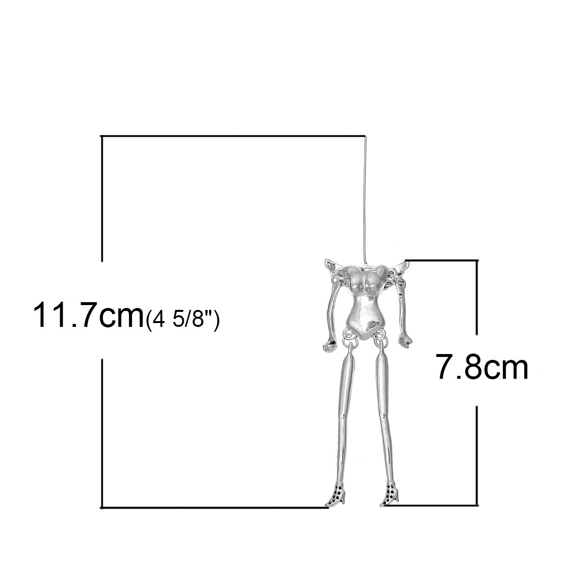 Picture of Zinc Based Alloy Body DIY Toy Doll Making Human Femal Skeleton Antique Silver Color Antique Silver Color With Wing 11.7cm x2.7cm(4 5/8" x1 1/8"), 2 PCs