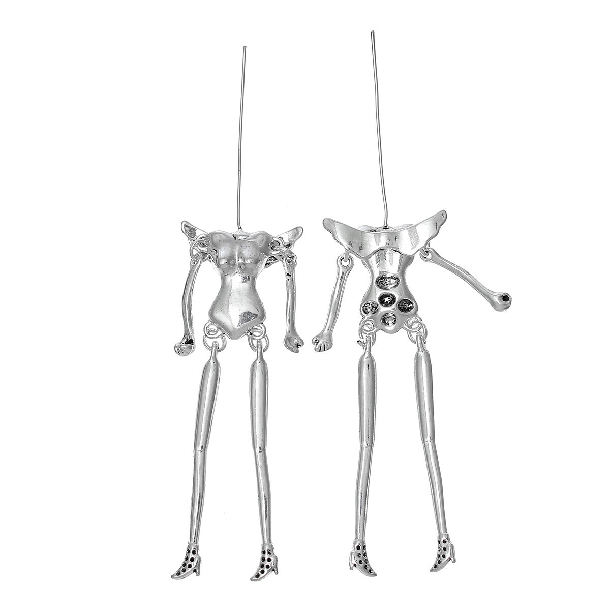 Picture of Zinc Based Alloy Body DIY Toy Doll Making Human Femal Skeleton Antique Silver Color Antique Silver Color With Wing 11.7cm x2.7cm(4 5/8" x1 1/8"), 2 PCs
