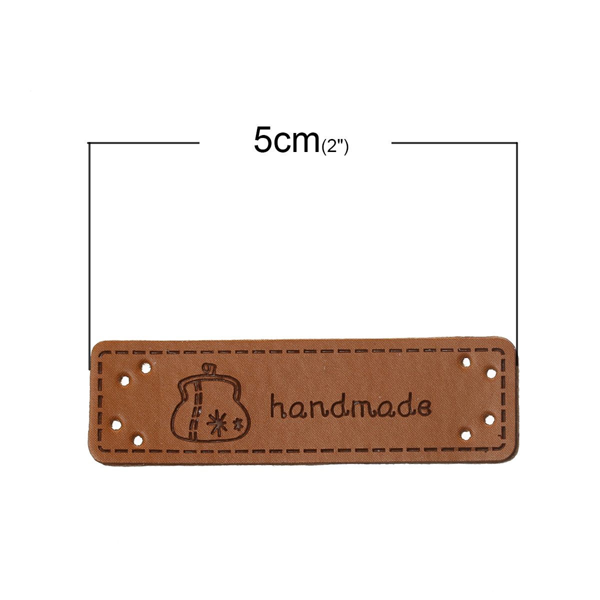 Picture of PU Leather Label Rectangle Light Brown Handbag Message "handmade" Pattern 50mm(2") x 15mm( 5/8") , 20 PCs