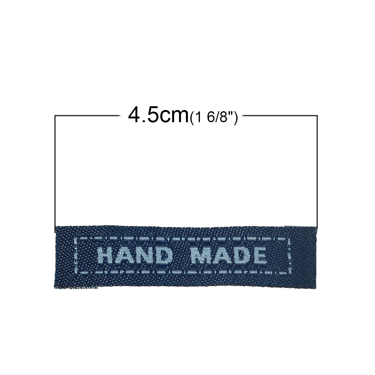 Image de Etiquette en Coton à Coudre Rectangle Bleu Marine Imprimé " Hand Made " 45mm x 10mm, 200 Pcs