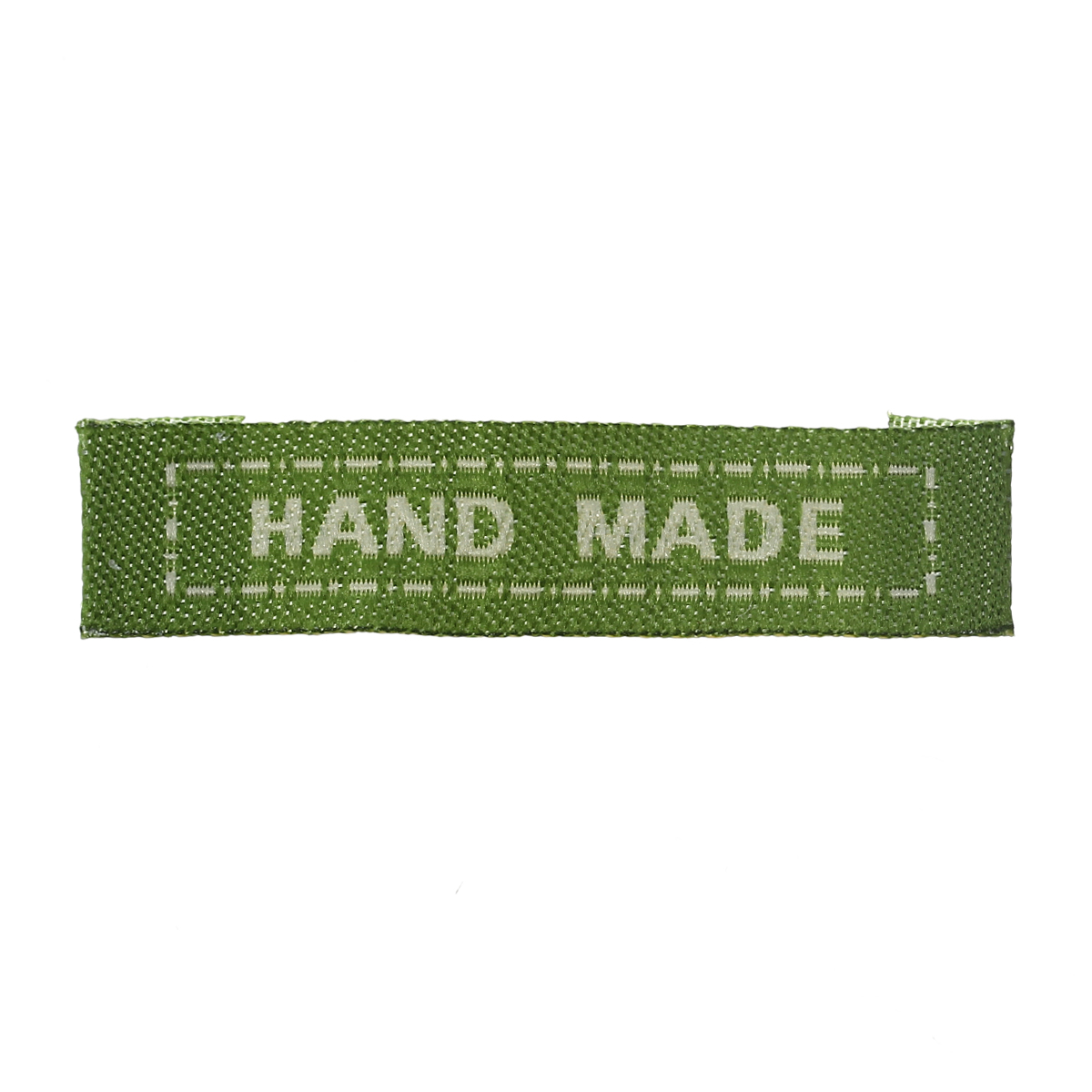Picture of Cotton Woven Printed Labels DIY Scrapbooking Craft Rectangle Light green Message Pattern " Hand Made " 45mm(1 6/8") x 10mm( 3/8"), 200 PCs