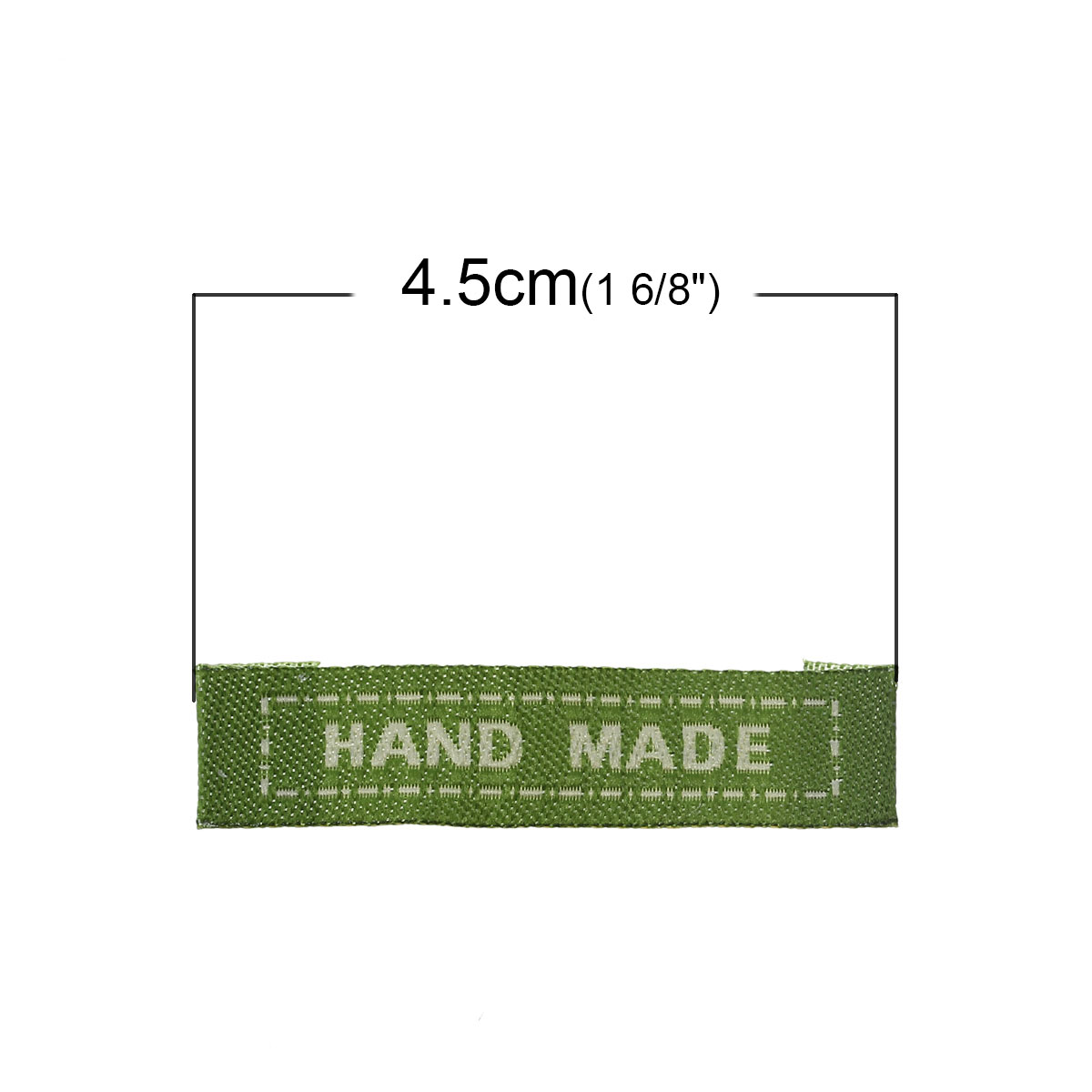 Picture of Cotton Woven Printed Labels DIY Scrapbooking Craft Rectangle Light green Message Pattern " Hand Made " 45mm(1 6/8") x 10mm( 3/8"), 200 PCs