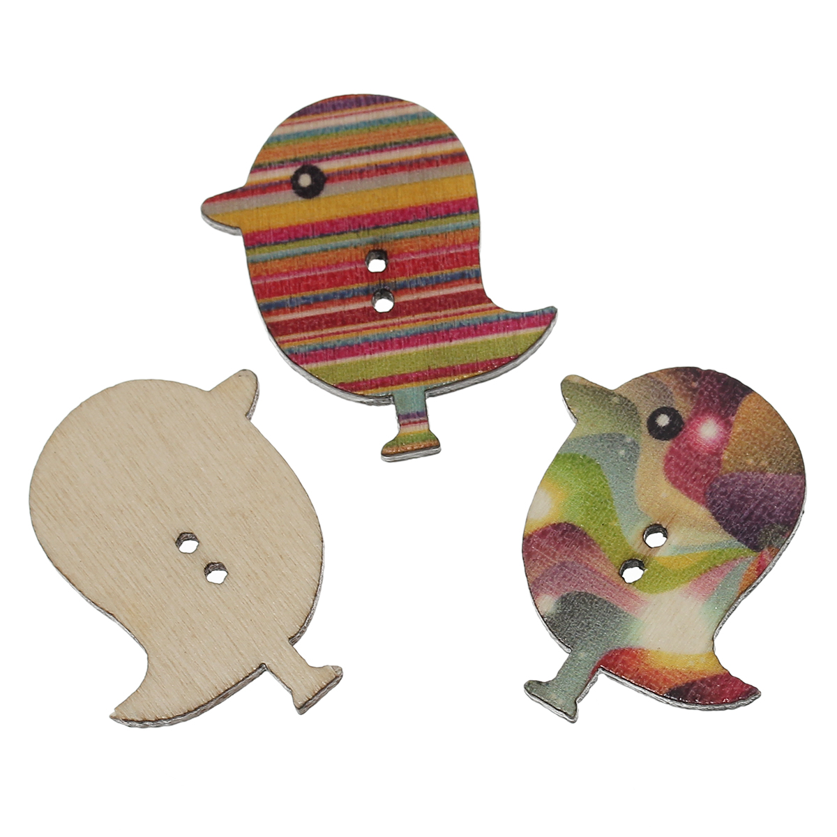 Picture of Natural Wood Sewing Buttons Scrapbooking 2 Holes Bird Animal At Random Mixed 30mm(1 1/8") x 28mm(1 1/8"), 100 PCs