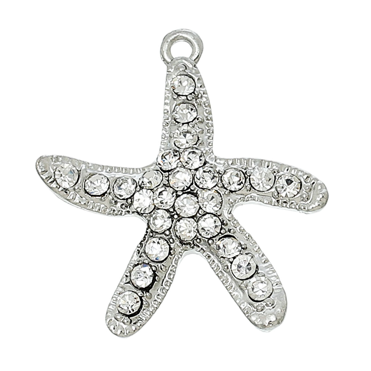 Imagen de Colgantes Aleación + Brillantito de Estrella de mar , Tono de Plata Transparente Diamantes de imitación 28mmx 26mm, 5 Unidades