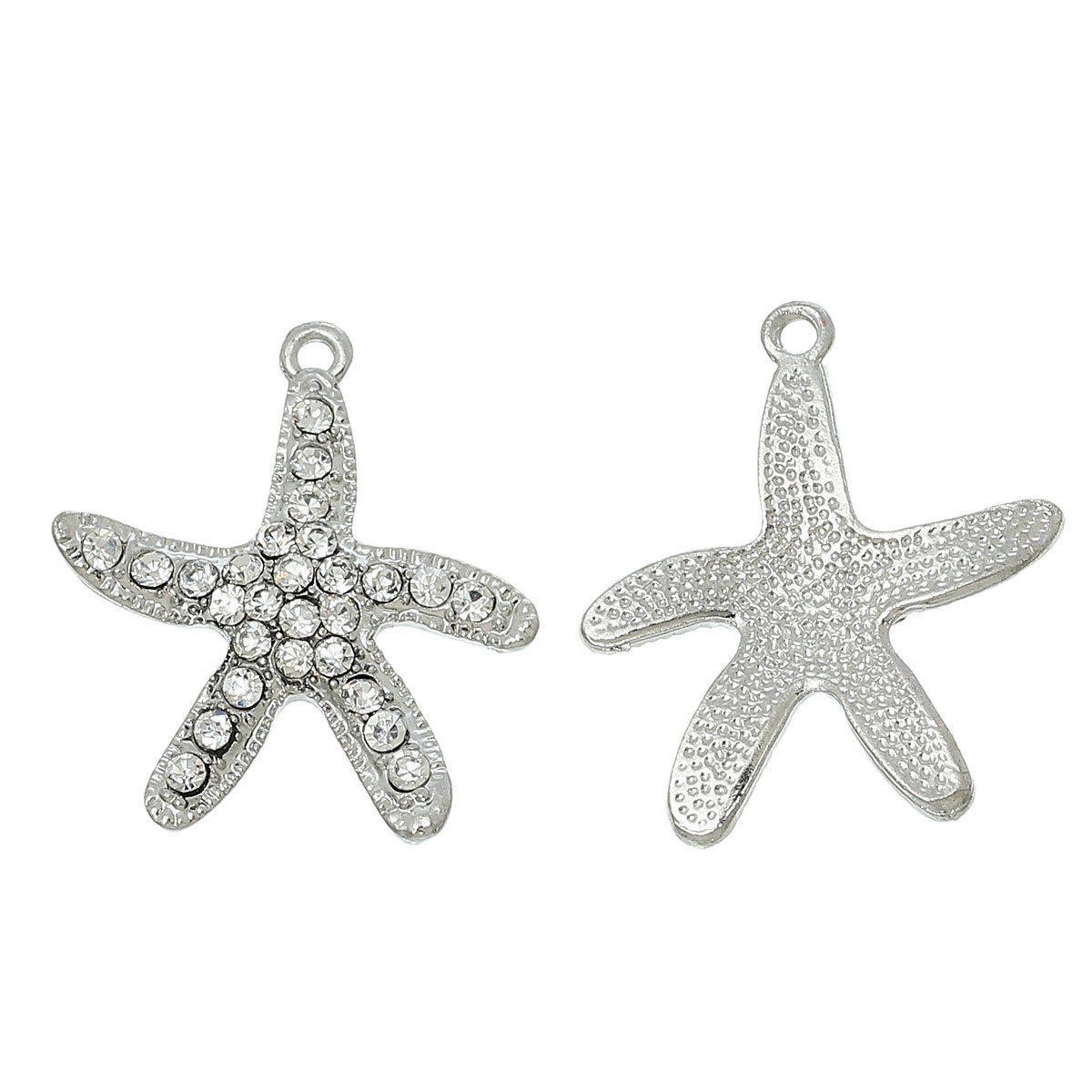 Imagen de Colgantes Aleación + Brillantito de Estrella de mar , Tono de Plata Transparente Diamantes de imitación 28mmx 26mm, 5 Unidades