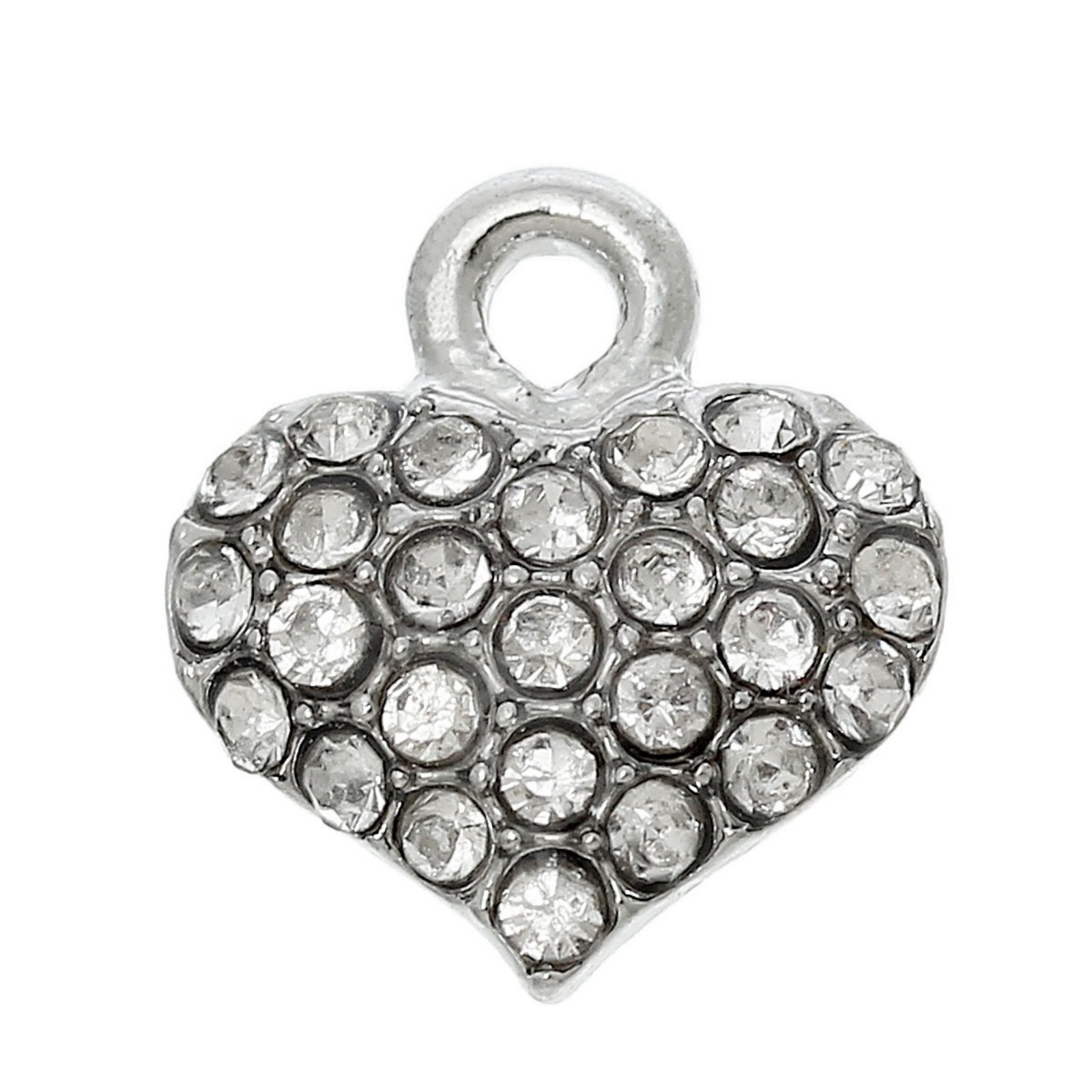Imagen de Colgantes Aleación + Brillantito de Corazón , Tono de Plata Transparente Diamantes de imitación 13mmx 12mm, 5 Unidades
