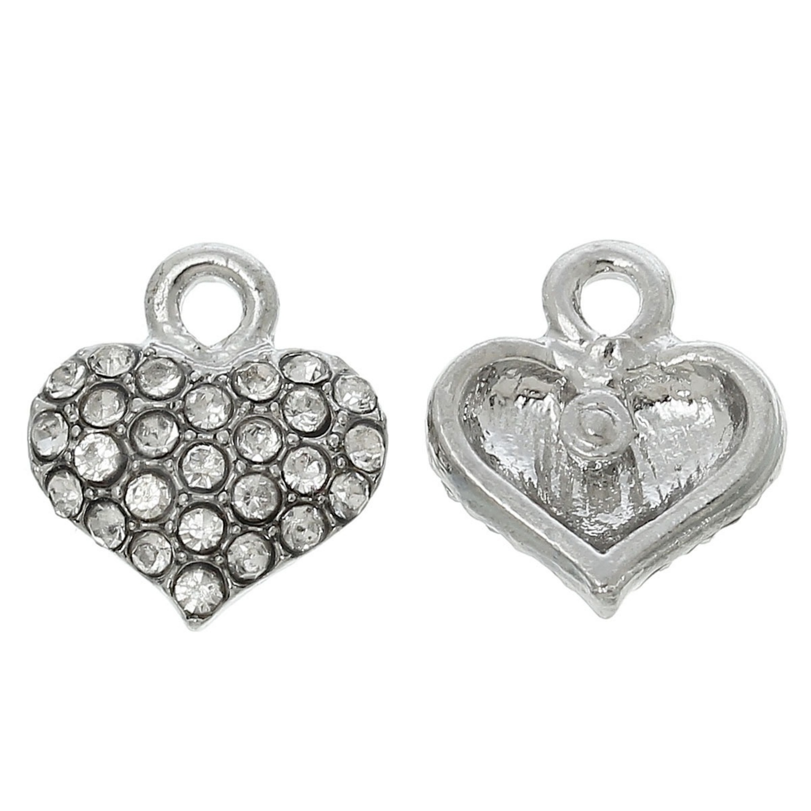 Imagen de Colgantes Aleación + Brillantito de Corazón , Tono de Plata Transparente Diamantes de imitación 13mmx 12mm, 5 Unidades