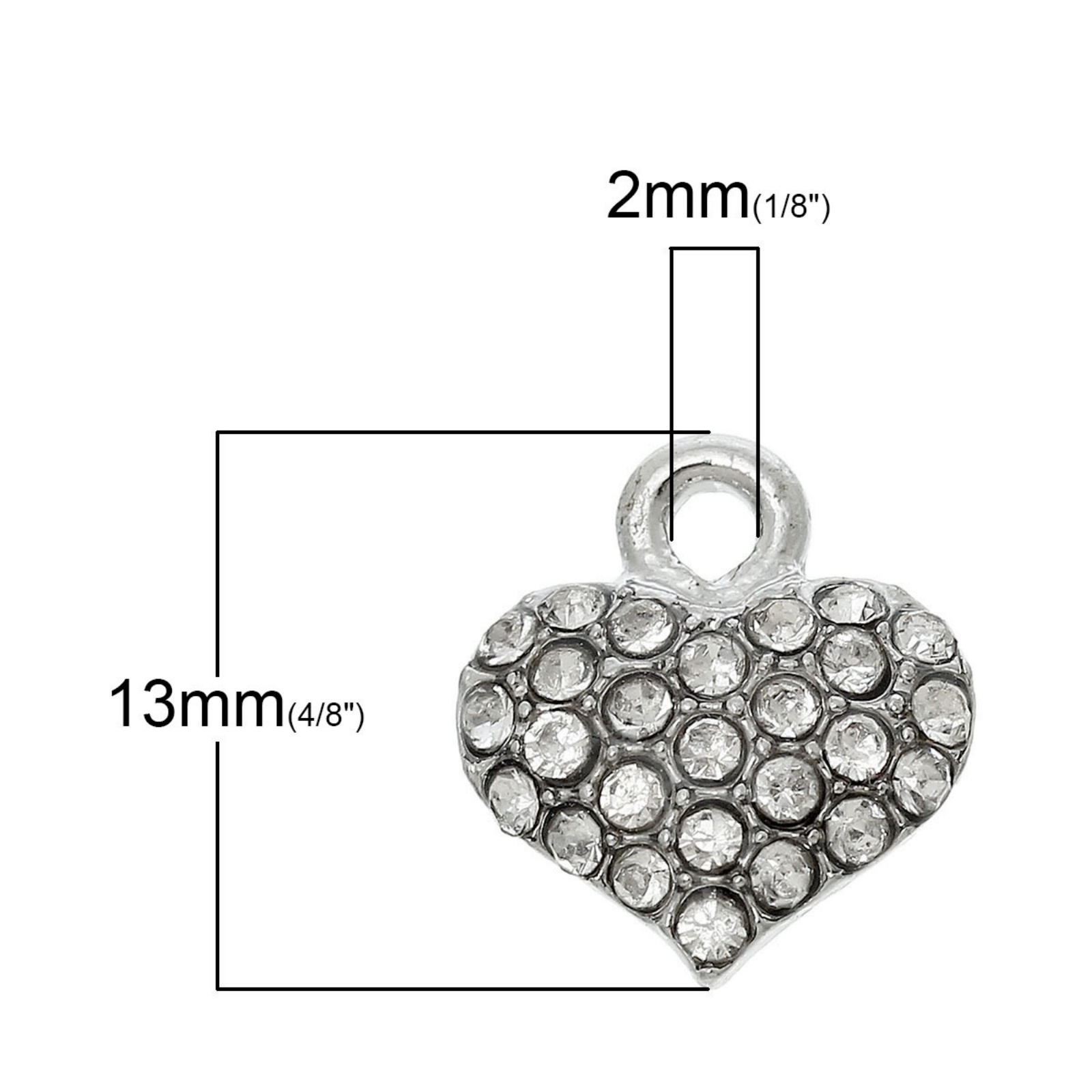 Imagen de Colgantes Aleación + Brillantito de Corazón , Tono de Plata Transparente Diamantes de imitación 13mmx 12mm, 5 Unidades