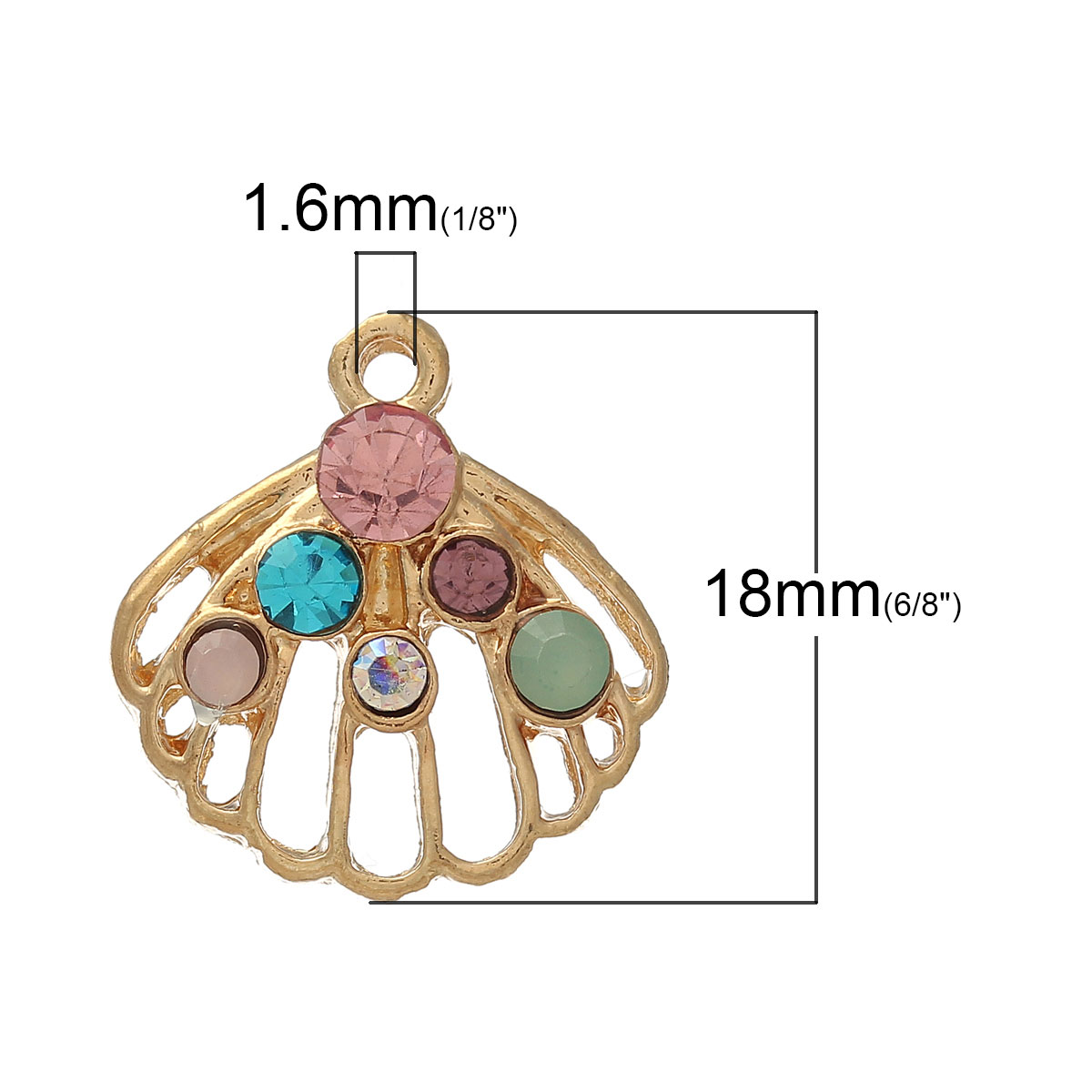 Imagen de Colgantes Aleación + Brillantito de Concha , Chapado en Oro Multicolor Diamantes de imitación Hueco 18mmx 17mm, 10 Unidades