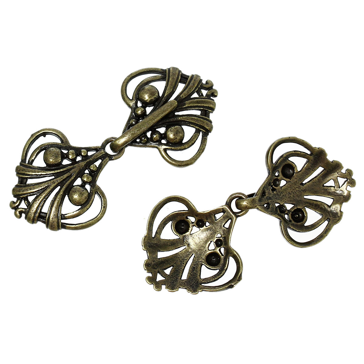 Picture of Brass Hook Clasps Heart Antique Bronze 45.0mm(1 6/8") x 21.0mm( 7/8"), 5 Sets