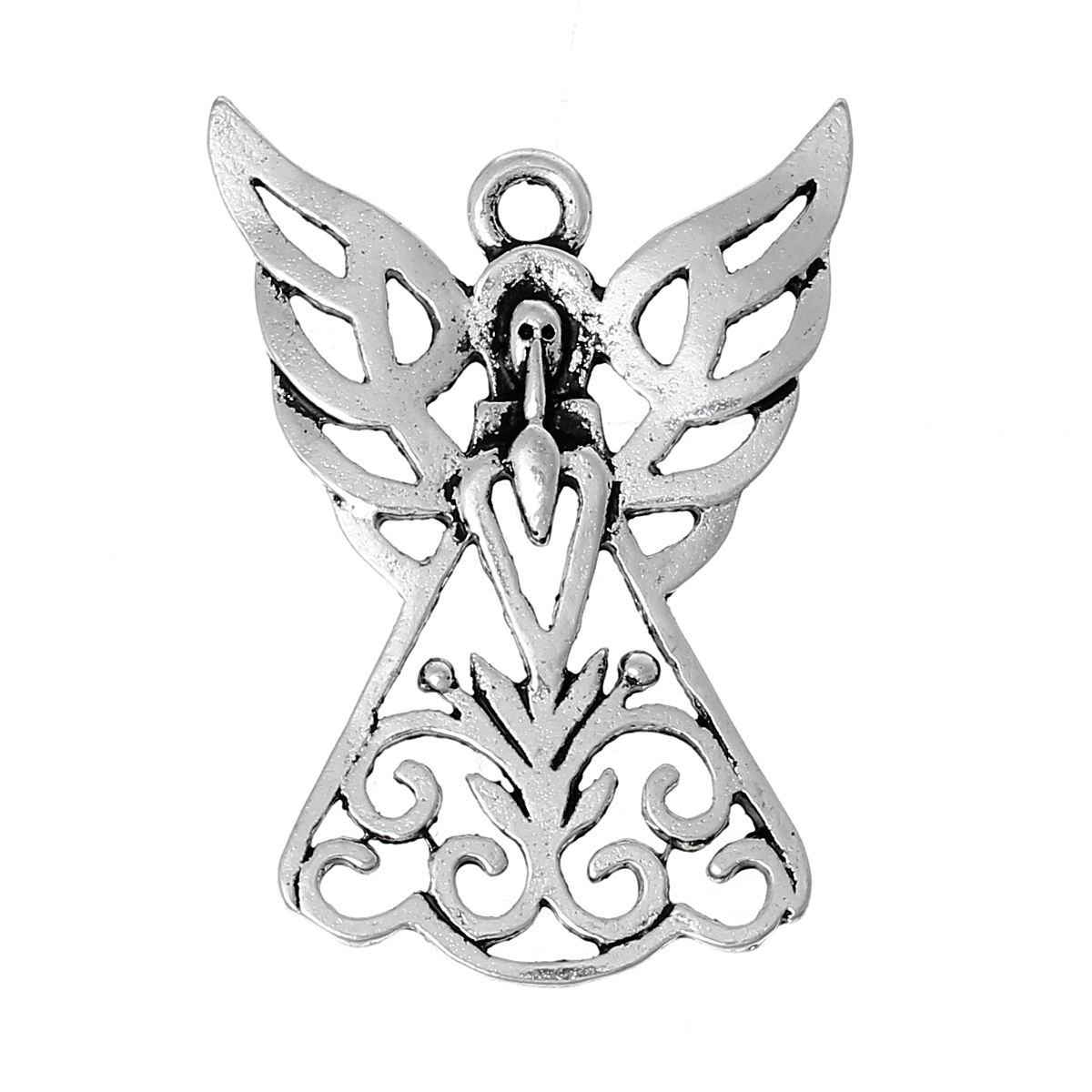 Imagen de Colgantes Aleación del Metal Del Zinc de Ángel , Plata Antigua Ala Patrón Hueco 33mmx 24mm, 20 Unidades