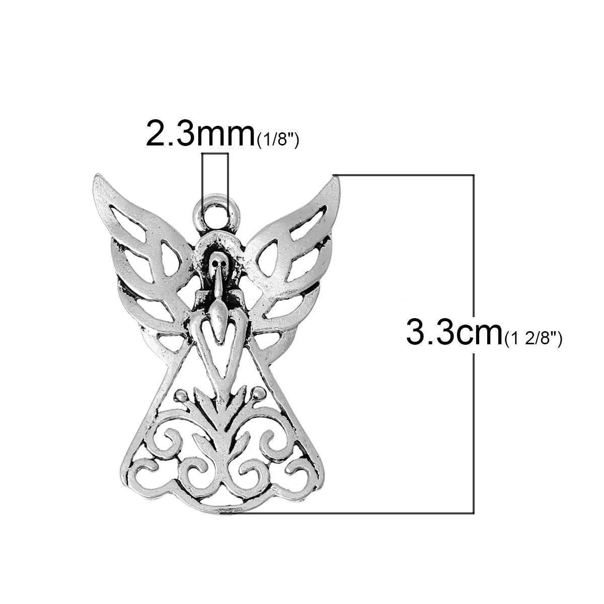 Imagen de Colgantes Aleación del Metal Del Zinc de Ángel , Plata Antigua Ala Patrón Hueco 33mmx 24mm, 20 Unidades