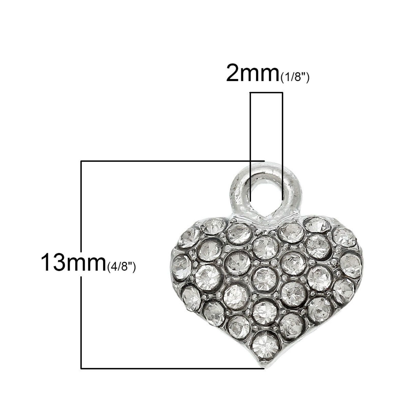 Imagen de Colgantes Aleación + Brillantito de Corazón , Tono de Plata Transparente Diamantes de imitación 13mmx 12mm, 5 Unidades
