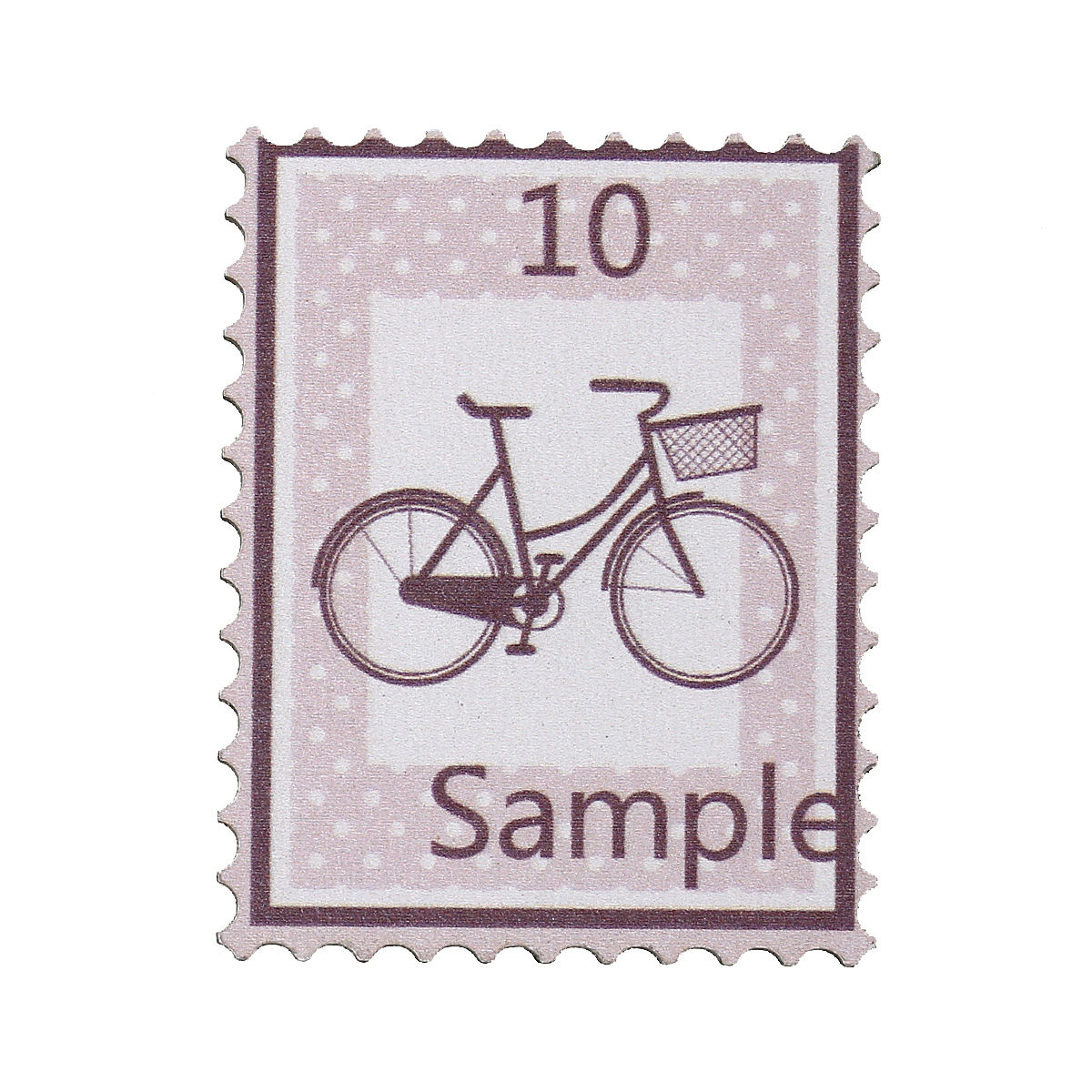 Picture of Natural Wood Embellishments Scrapbooking Travel Postage Stamp Pink Bicycle Message " Sample 10 " Pattern 38mm(1 4/8") x 30mm(1 1/8") , 30 PCs