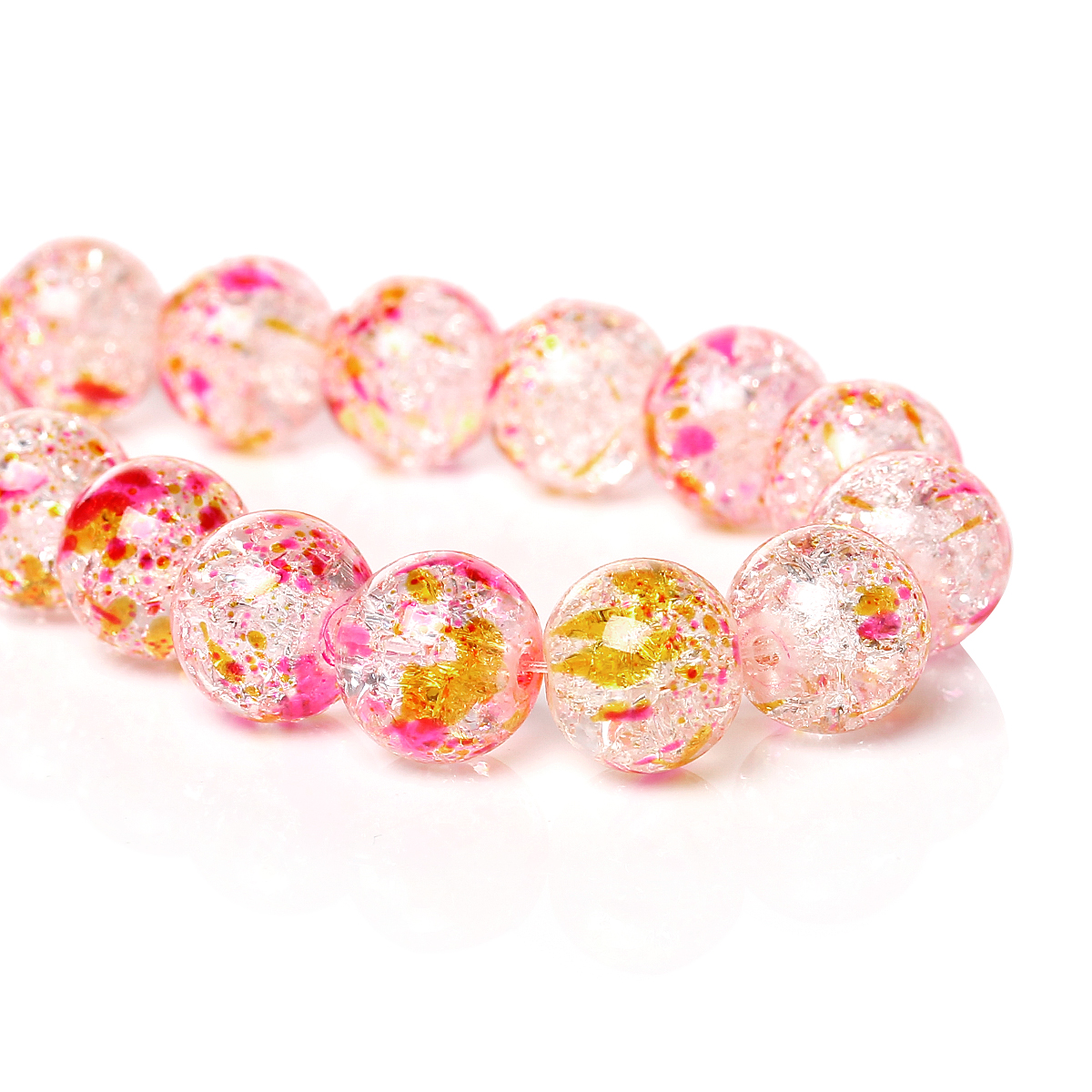Picture of Glass Loose Beads Round Multicolor Spot Pattern Crackle About 10mm Dia, Hole: Approx 1.4mm, 80cm long, 1 Strand (Approx 84 PCs/Strand)