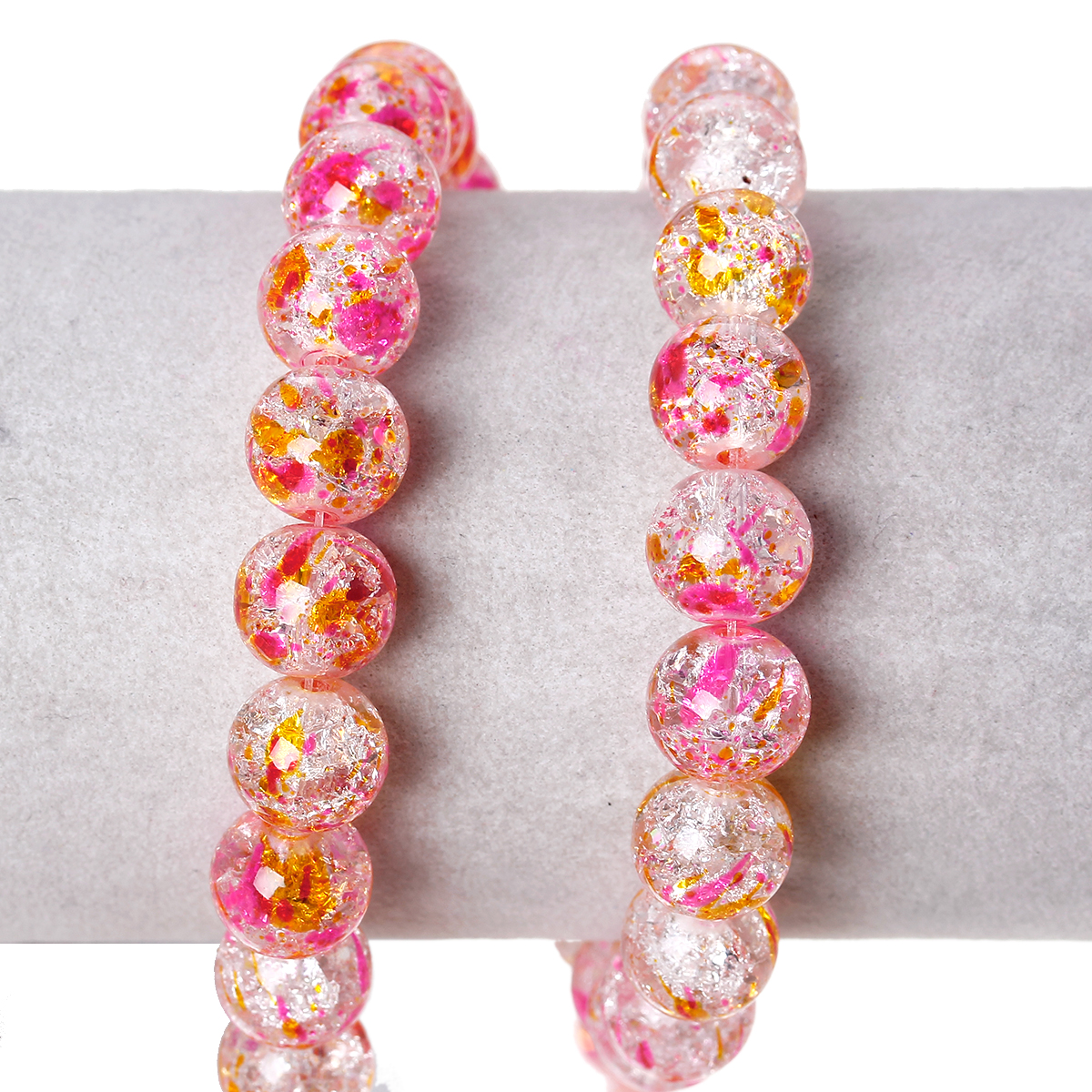 Picture of Glass Loose Beads Round Multicolor Spot Pattern Crackle About 10mm Dia, Hole: Approx 1.4mm, 80cm long, 1 Strand (Approx 84 PCs/Strand)