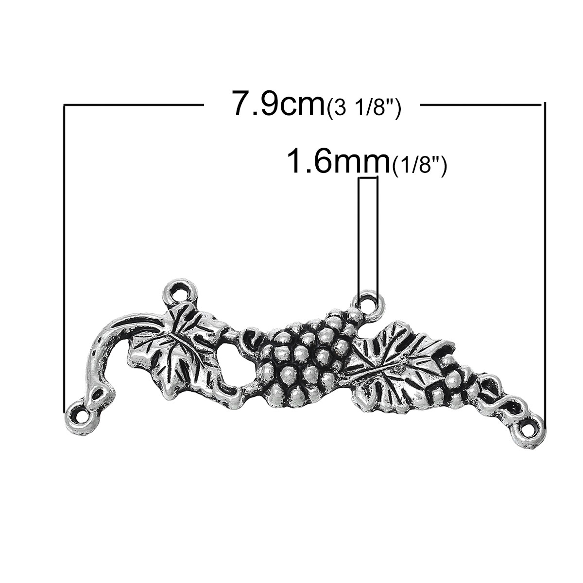 Picture of Zinc Based Alloy Connectors Grape Fruit Antique Silver Color 79mm x 25mm, 2 PCs