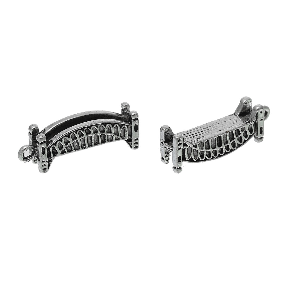 Picture of Zinc Metal Alloy Charm Pendants Bridge Antique Silver Color 24mm(1") x 8mm( 3/8"), 20 PCs