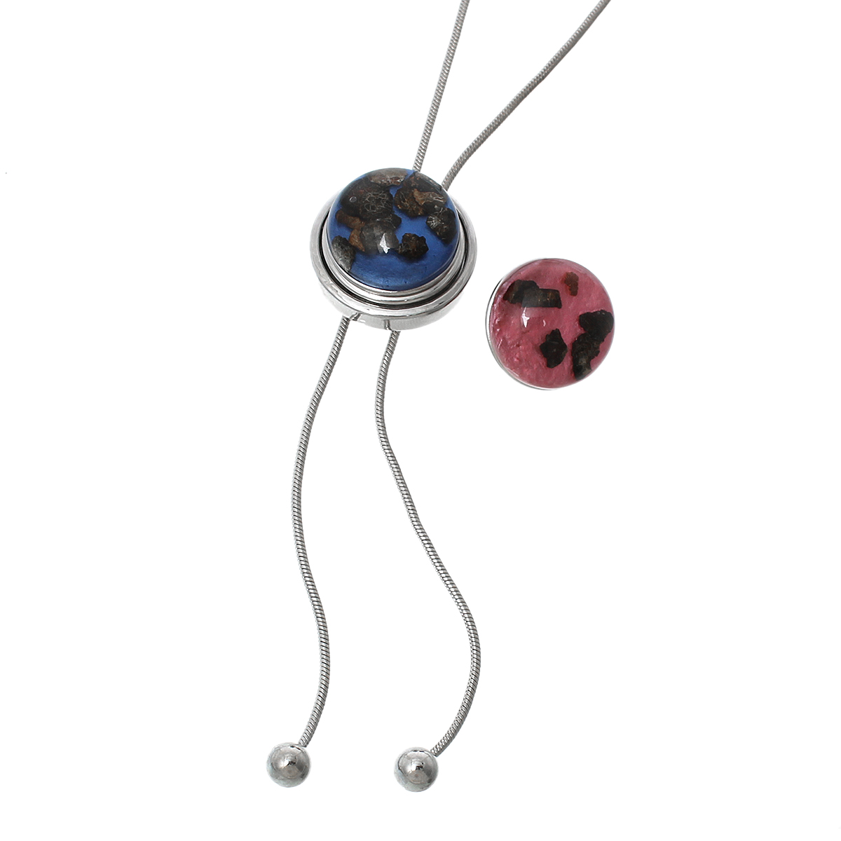 Picture of Snap Button Jewelry Necklace Round Silver Tone Fit 18mm/20mm Snap Buttons 44cm(17 3/8") long, Hole Size: 6mm( 2/8"), 1 Piece