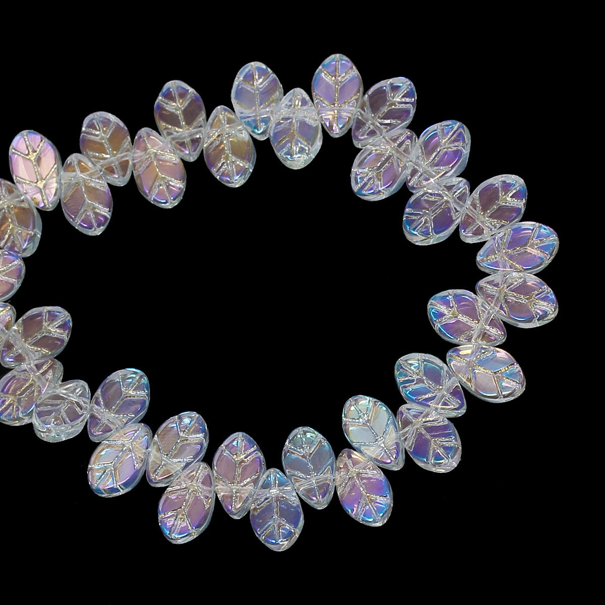 Picture of Glass Loose Beads Leaf Transparent AB Color About 11mm x6mm - 11mm x7mm, Hole: Approx 0.8mm, 50 PCs