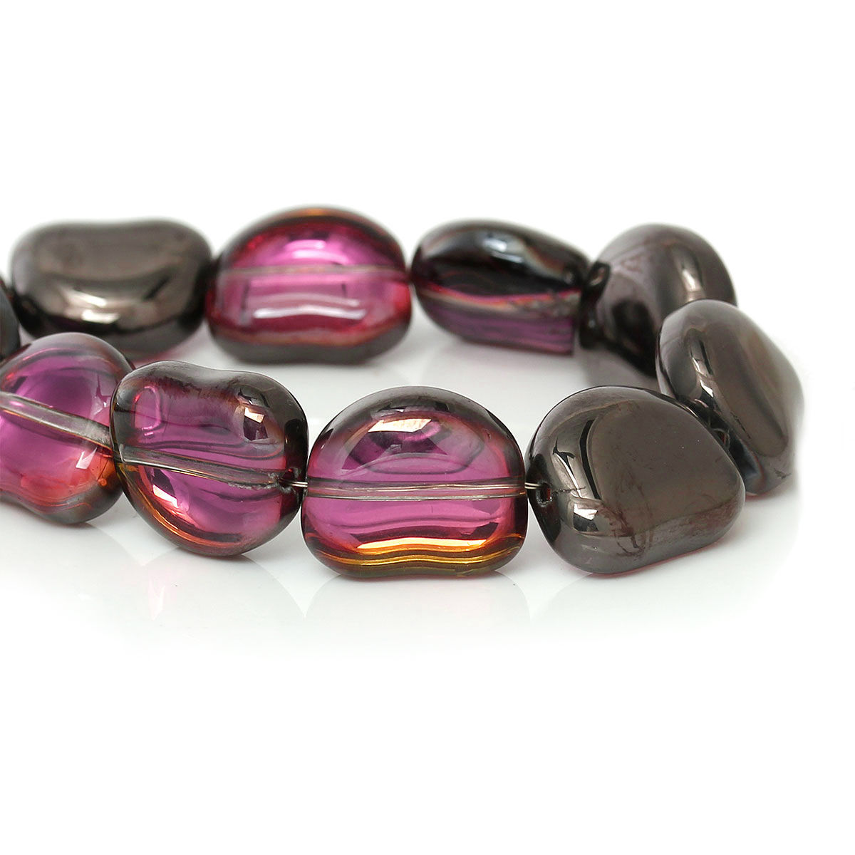 Picture of Glass Loose Beads Irregular Multicolor Transparent About 15mm x 13mm, Hole: Approx 1mm, 30 PCs